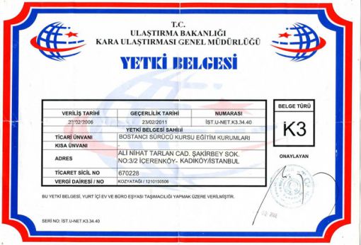 Arzu Nakliyat K 3 Belgesi Arzu Nakliyat K 3 Belgesi